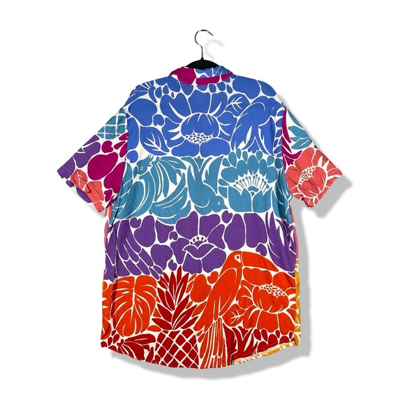 Farm Rio Floral Bird Button Up Shirt Oversized Women L Bohemian Resortwear Beach - Picture 5 of 9